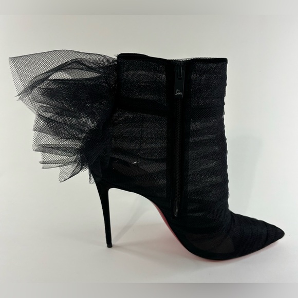 Christian Louboutin Libellibooty 100 Black Mesh Tulle Ankle Boot Pumps - Picture 7 of 12